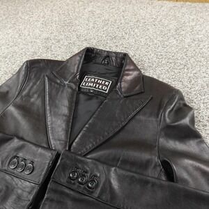 Leather Blazer Womens M Black Motorcycle Biker Button Front Jacket Coat Lined